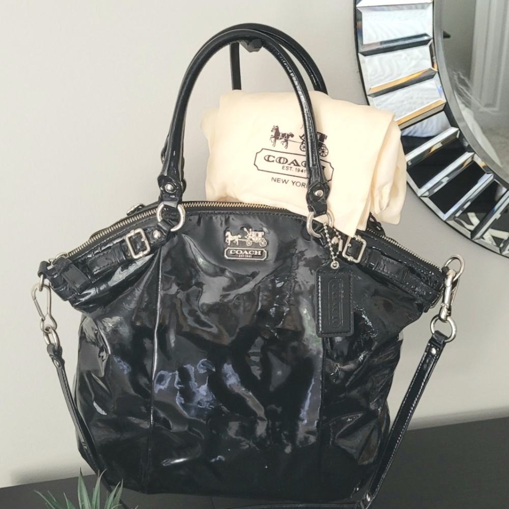 Coach Black Patent Leather Madison Tote Bag